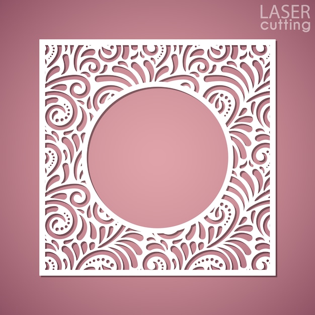 Un panneau carré avec motif en dentelle et cadre rond au centre. Image adaptée à la découpe laser, à la découpe au traceur ou à l'impression.