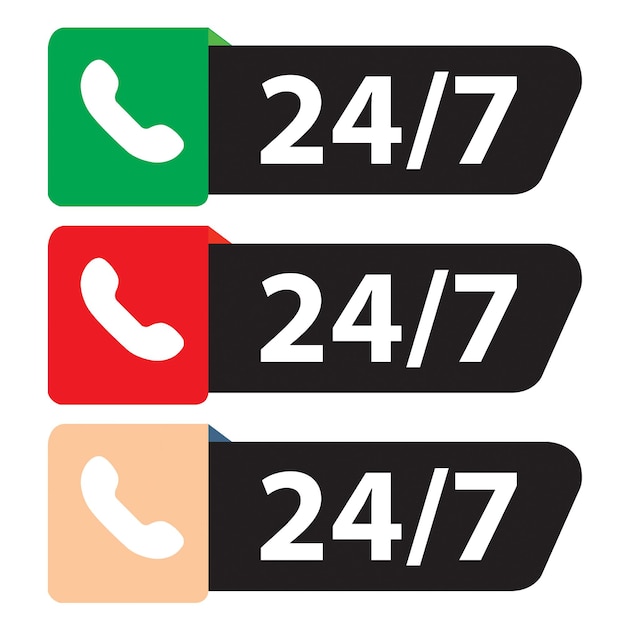 Vecteur un panneau coloré d'assistance téléphonique 247 sur fond blanc avec un espace pour la copie