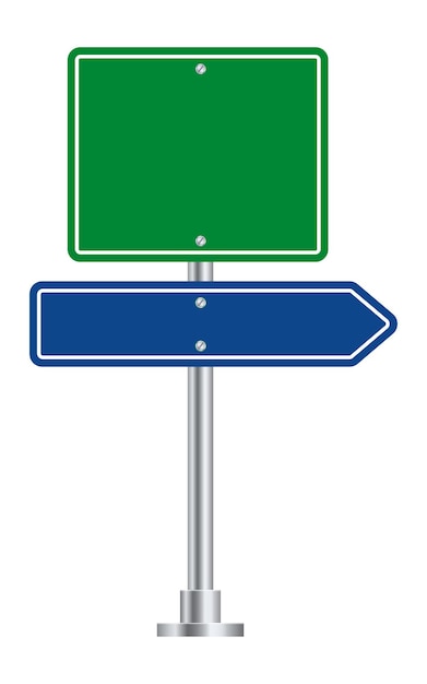 Vecteur panneau de direction vert autoroute. conseil bleu de flèche de route vide. illustration vectorielle