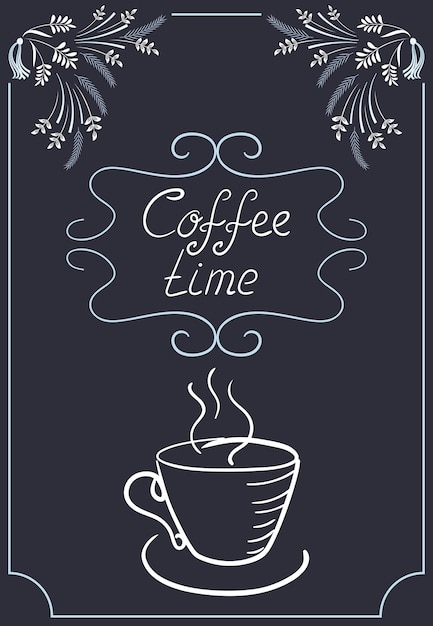 Vecteur panneau d'éléments de conception pour café ou restaurant avec tasse à café d'ornement d'angle et titre