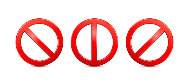 Panneau d'interdiction rouge 3D isolé sur fond blanc Icône de modèle de symbole d'interdiction