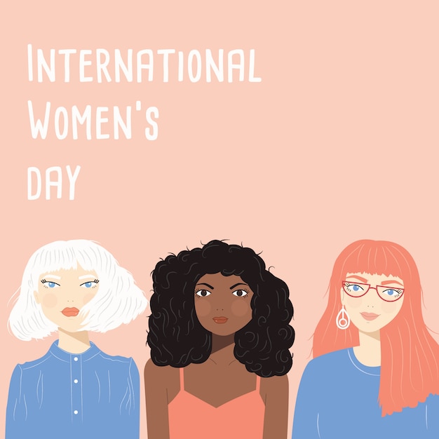 Panneau De La Journée Internationale De La Femme Avec Les Portraits De Trois Femmes Différentes
