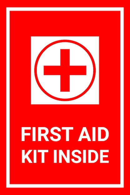 Vecteur un panneau rouge et blanc indiquant la trousse de premiers soins à l'intérieur.