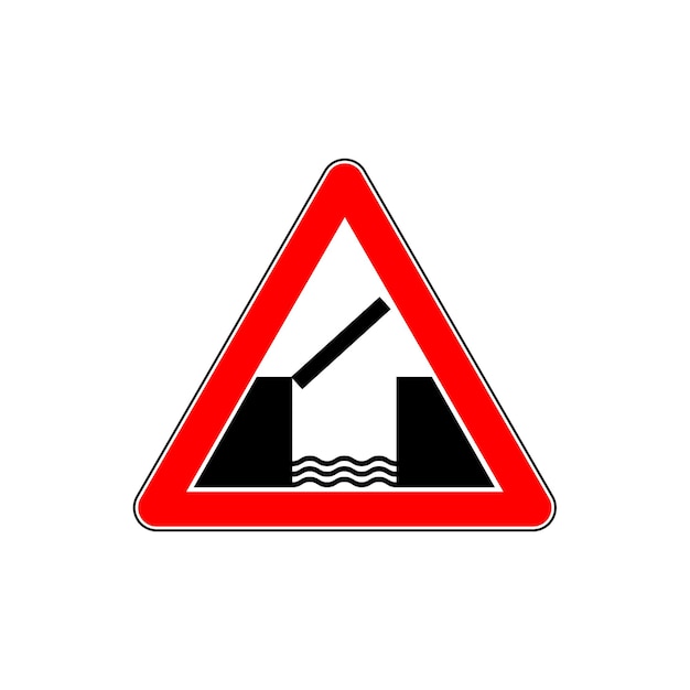 Panneau routier Avertissement : Pont-levis dans le triangle rouge. Illustration vectorielle. EPS10