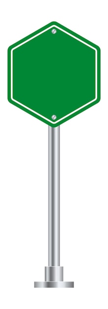 Panneau routier hexagonal. Panneau d'affichage vierge de l'autoroute verte.