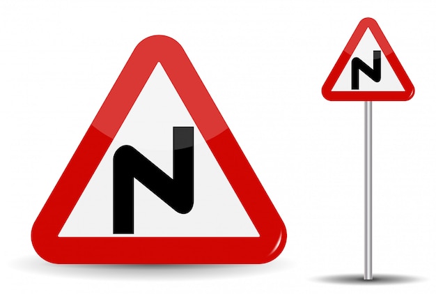 Panneau de signalisation Attention virages dangereux. Dans le Triangle rouge, une ligne courbe est représentée schématiquement, indiquant de nombreux tours.