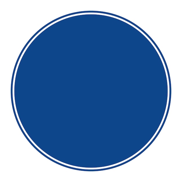 Panneau de signalisation bleu. Cercle vide. Symbole de direction isolé sur fond blanc