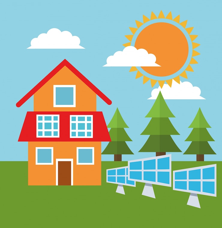 Vecteur panneau solaire et icône de la maison