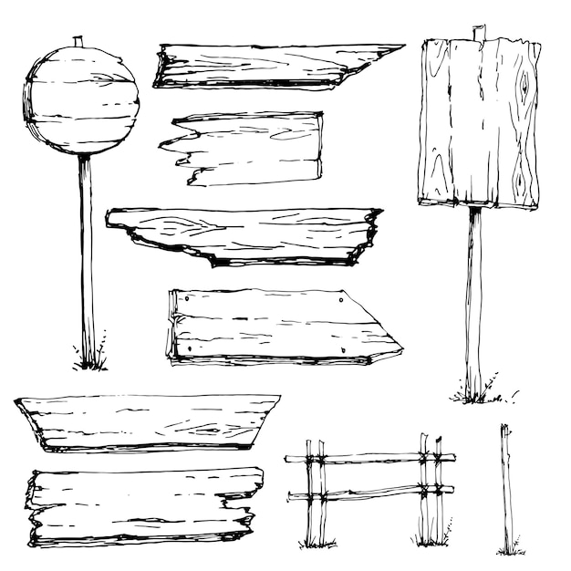 Vecteur panneaux d'affichage en bois vector sketch. plaquette en bois.