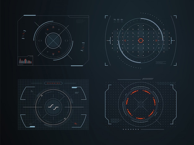 Panneaux de commande virtuels hud futuristes. Hologramme écran tactile conception haute définition vectorielle