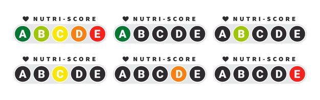 Vecteur les panneaux du système de notation alimentaire les indicateurs de nutrition des soins de santé les autocollants nutriscore illustration vectorielle