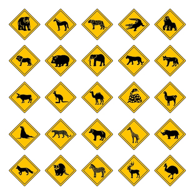 Les panneaux de signalisation jaunes indiquent le passage d'animaux sauvages