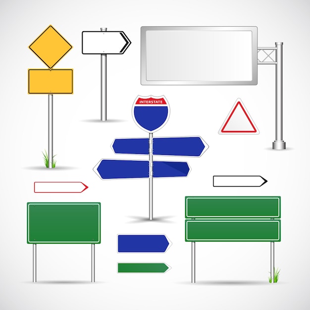Vecteur panneaux de signalisation en métal sur l'ensemble de poteaux