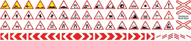 Vecteur panneaux de signalisation de mise en garde grand jeu d'icônes de collection de vecteurs signes en rouge et blanc