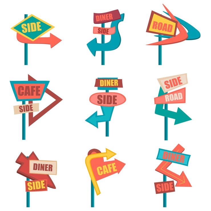 Vecteur panneaux de signalisation rétro ensemble de panneaux d'affichage vintage illustration vectorielle