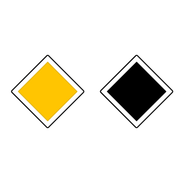 Les panneaux de signalisation des routes prioritaires Les panneau de signalisation de la route Diamant jaune Icones vectorielles noires et blanches