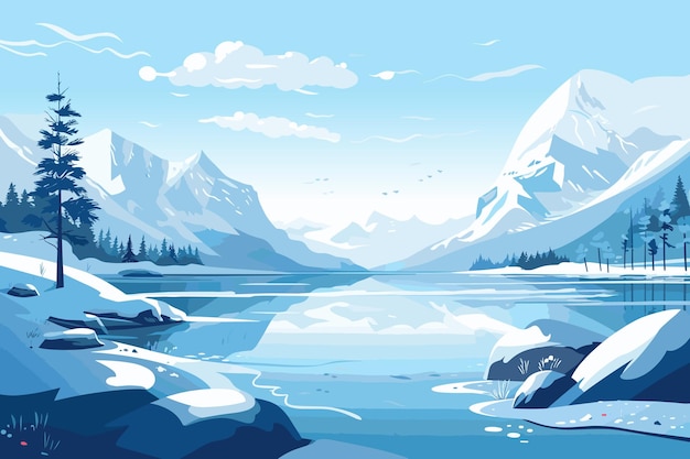 Vecteur panorama du paysage des fjords en norvège illustration vectorielle en couleurs