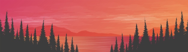 Vecteur panorama magnifique mer sur fond de paysage, conception de concept de soleil et coucher de soleil