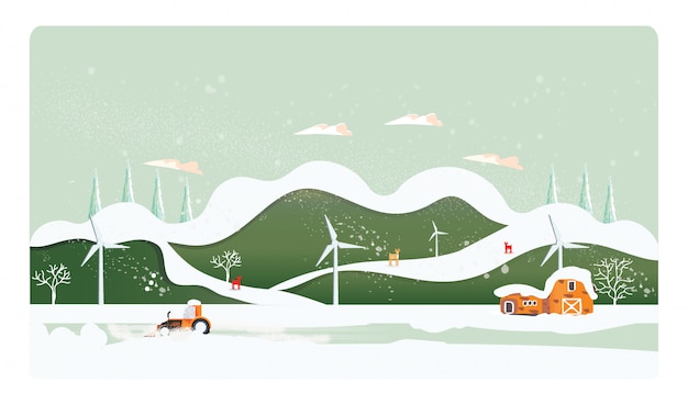 Panorama Minimal Illustration Vectorielle De Paysage De Campagne En Hiver