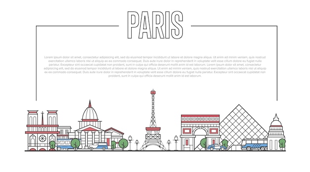 Panorama De Paris Repère Dans Un Style Linéaire