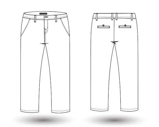 Vecteur pantalon en denim modèle de conception de croquis plat pantalon long illustration de mode technique maquette de pantalon