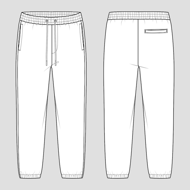 Pantalon de jogging ample Pantalon de jogging pour homme Vêtements décontractés pour hommes Croquis technique vectoriel Modèle de maquette