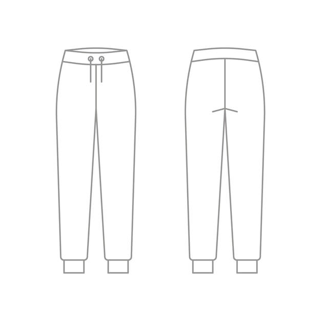 Vecteur pantalons joggeurs pantalons de sport pantalons de survêtement dessin technique modèle de contour avant vue arrière