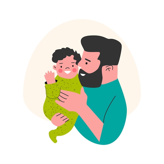 Papa embrasse et son garçon et prend soin de lui