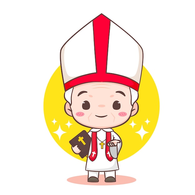 Vecteur le papa est un personnage de dessin animé mignon, un prêtre catholique heureux et souriant, un personnage mascotte, une religion chrétienne.