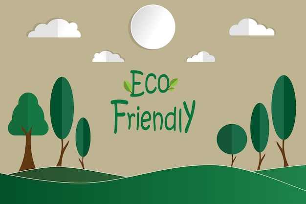Vecteur papier d'art d'arbre sur la colline concept d'écologie avec terre écologique verte et arbres illustration vectorielle