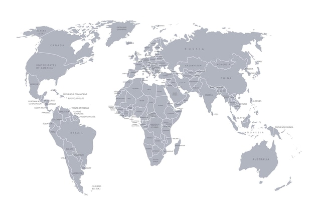 Papier carte du monde Carte politique du monde sur fond gris