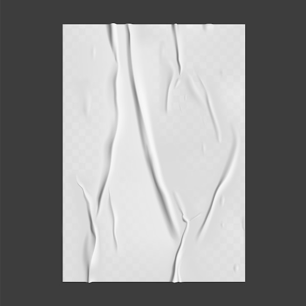 Vecteur papier collé avec effet froissé transparent humide. modèle d'affiche en papier humide blanc avec texture froissée. maquette d'affiches vectorielles réalistes