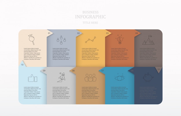 Papier Coloré Infographie Avec 10 étapes Ou Processus Et Icônes.