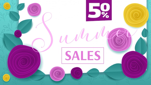 Papier Découpé Bannière à La Menthe Florale Soldes D'été 50