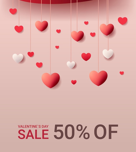 Papier Découpé Coeurs Happy Valentine Day Shopping Affiche Ou Bon Modèle D'en-tête De Vente De Célébration De Vacances