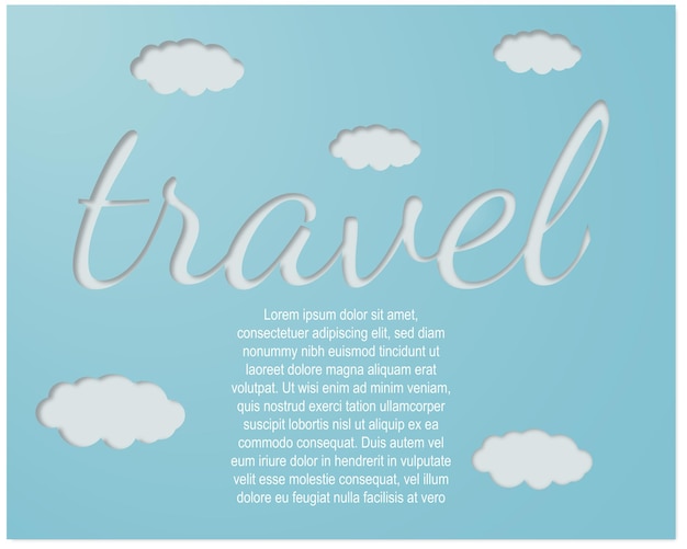 Papier Découpé Effet Voyage Dessin à La Main Texte Et Nuages Avec Bannière De Tourisme Et De Vacances Lorem Ipsum