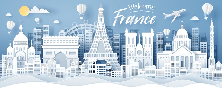 Papier découpé de France monument, concept de voyage et de tourisme.