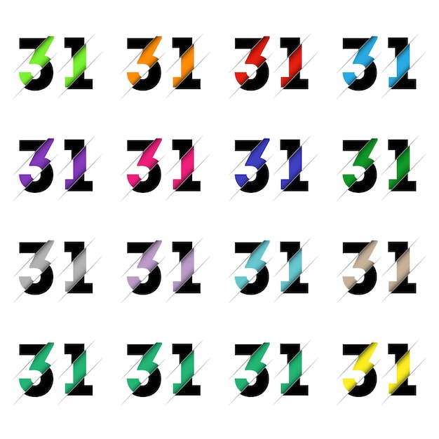 Papier découpé numéro trente et un 31 Effet de papier découpé multicouche 3D réaliste isolé sur fond blanc Figure de police de lettre alphabet Élément de décoration pour la conception de voeux d'anniversaire ou de mariage