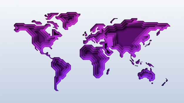 Papier Découpé Violet Carte Du Monde