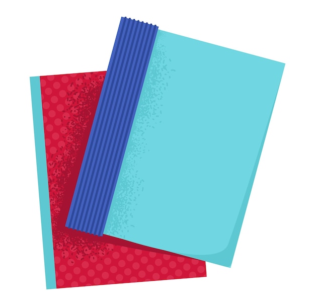 Vecteur des papiers texturés colorés assortis empilés des feuilles de carnet de souvenirs rouges et bleus vector de papeterie d'artisanat