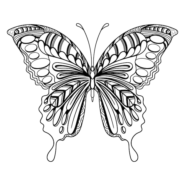 Vecteur papillon art mandala zentangle illustration de page à colorier