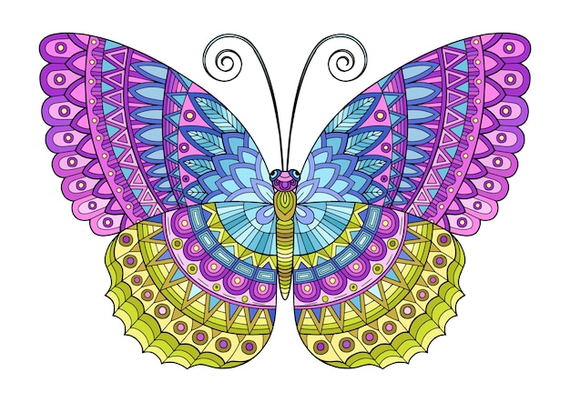 papillon de couleurs vives. Image pour impression sur vêtements, coloriage, arrière-plans.