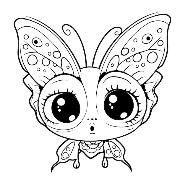 Vecteur papillon de dessin animé mignon illustration vectorielle noir et blanc pour livre de coloriage