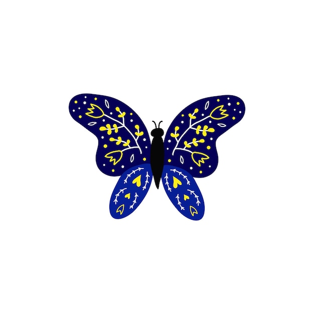 Vecteur papillon doodle avec décor floral