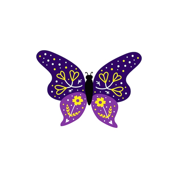 Vecteur papillon doodle avec décor floral