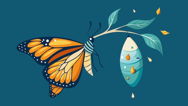 Vecteur un papillon émergeant de sa chrysalis représentant le processus de transformation de la résilience et