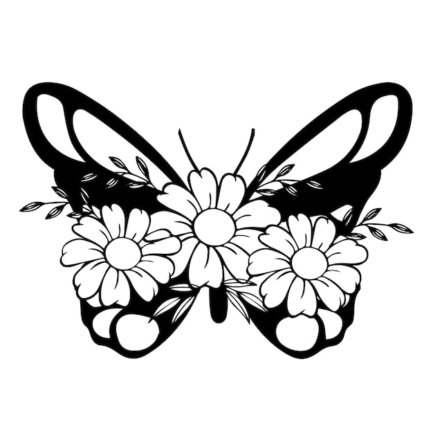 Vecteur un papillon avec des fleurs dessus