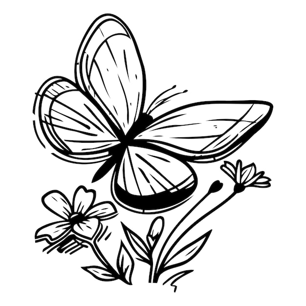 Vecteur papillon avec des fleurs illustration vectorielle dans le style doodle