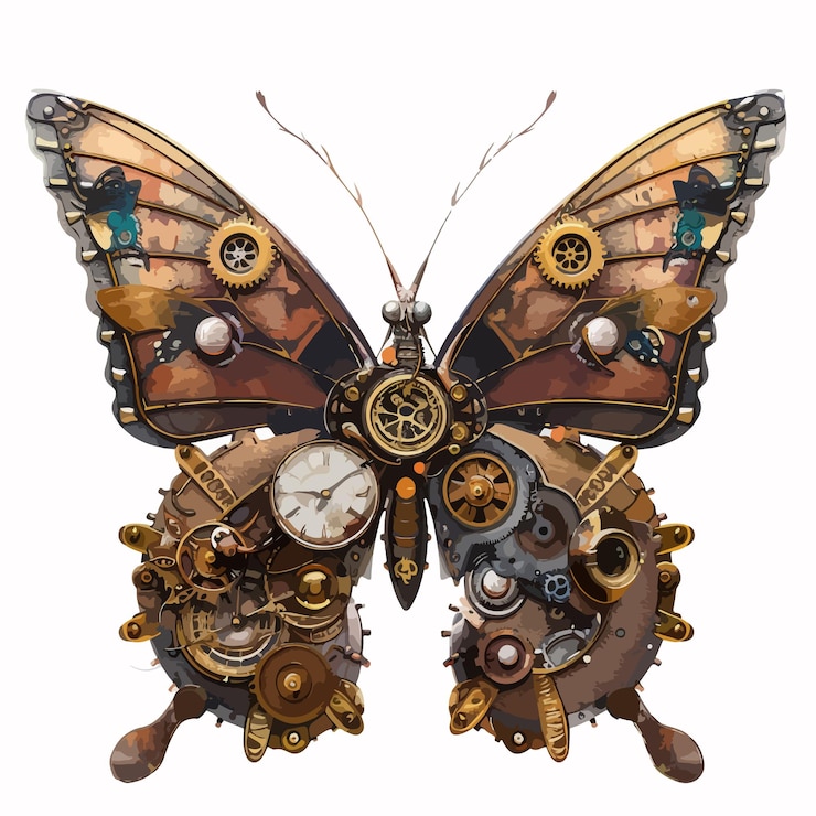 Vecteur le papillon steampunk isolé sur un fond blanc