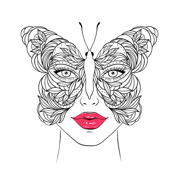 Papillon et visage de femme